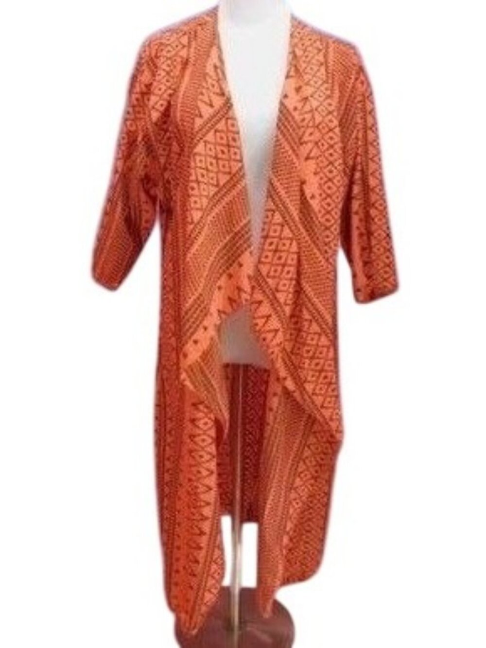 LuLaRoe Orange & Brown Geometric Print Open Cardigan Duster - Womens Size M